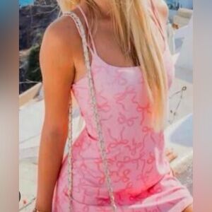 Pink Bow-Print Active Wear Dress with Crisscross Straps